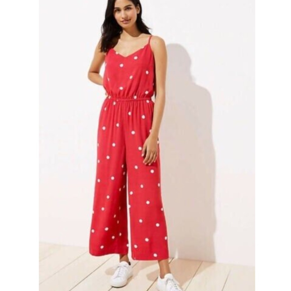 Red and White Polkadot Wide Leg Jumpsuit